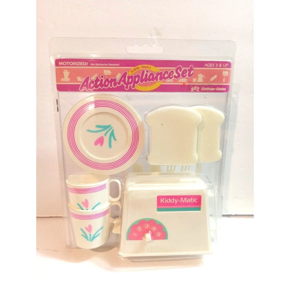 Vintage Chilton Kiddy-Matic Action Appliances Set Toaster Accessories NOS